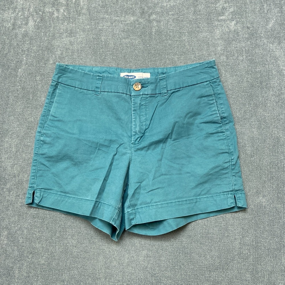 Old Navy Everyday Shorts Women 4 Turquoise Cotton Side Slit Slash Pockets Casual